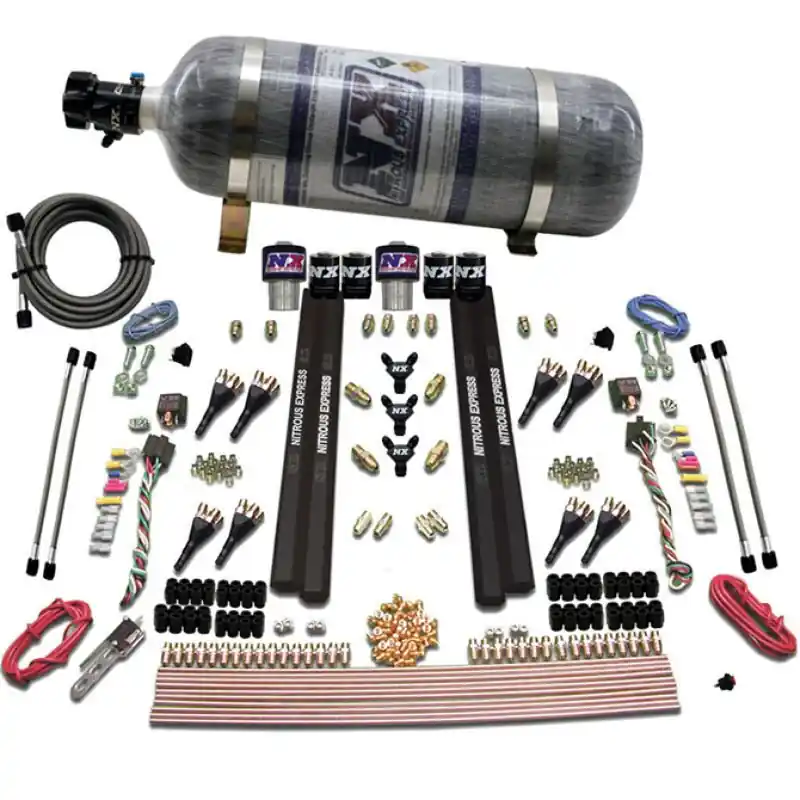 Nitrous Express SX2 Dual Stage/Gas/Rails 8 Nozzles Nitrous Kit (200-1200HP) w/Composite Bottle (NEX90209-12)