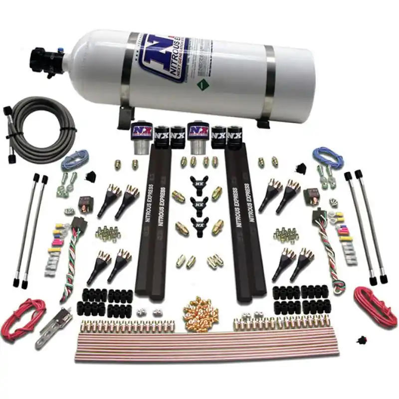 Nitrous Express SX2 Dual Stage /Gas/Rails 8 Nozzles Nitrous Kit (200-1200HP) w/15lb Bottle (NEX90209-15)