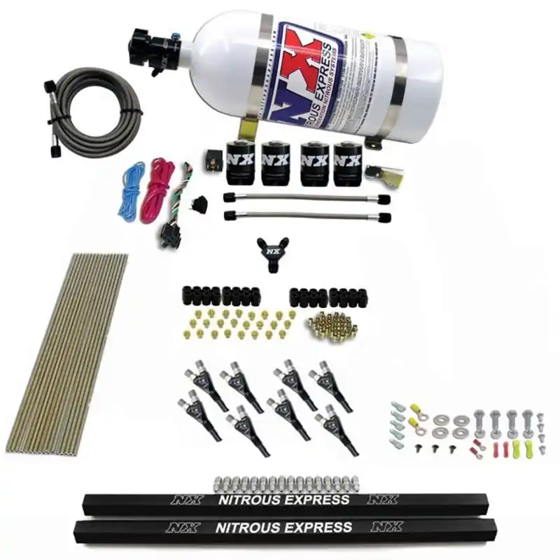 Nitrous Express Pro-Shk/Gas 4 Solenoids Nitrous Kit (200-600HP) w/Rails and 10lb Bottle (NEX91006-10)