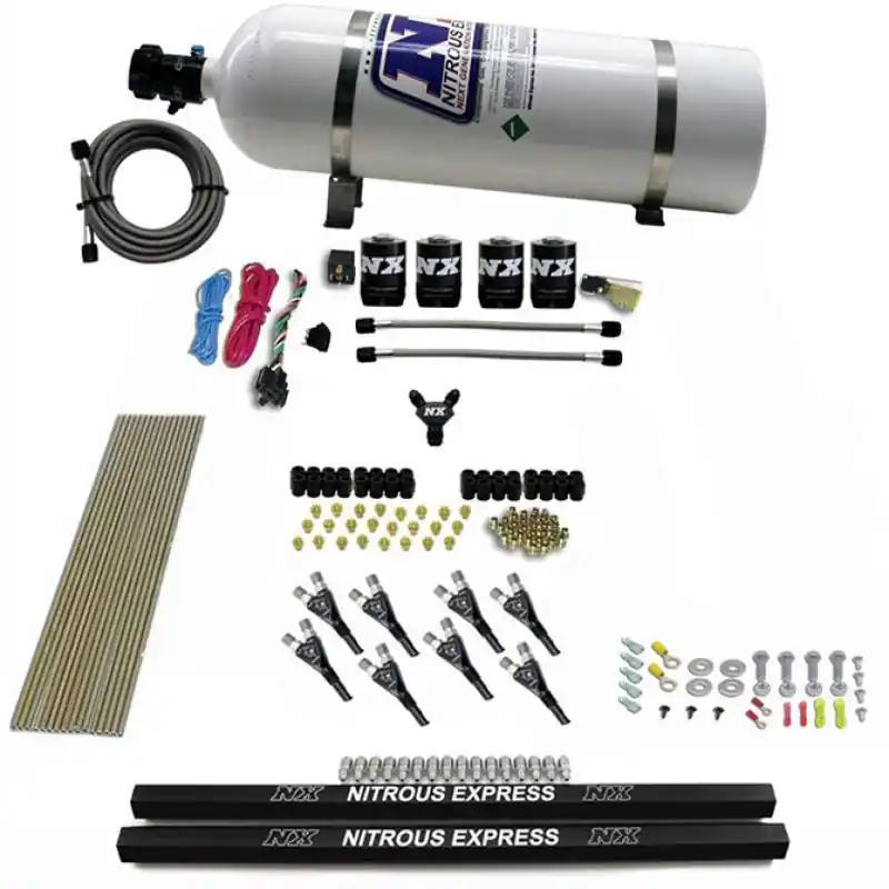 Nitrous Express Pro-Shk/Gas 4 Solenoids Nitrous Kit (200-600HP) w/Rails and 15lb Bottle (NEX91006-15)