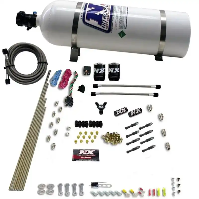 Nitrous Express 8 Cyl Dry Direct Port 2 Solenoids Nitrous Kit (200-600HP) w/15lb Bottle (NEX93006-15)