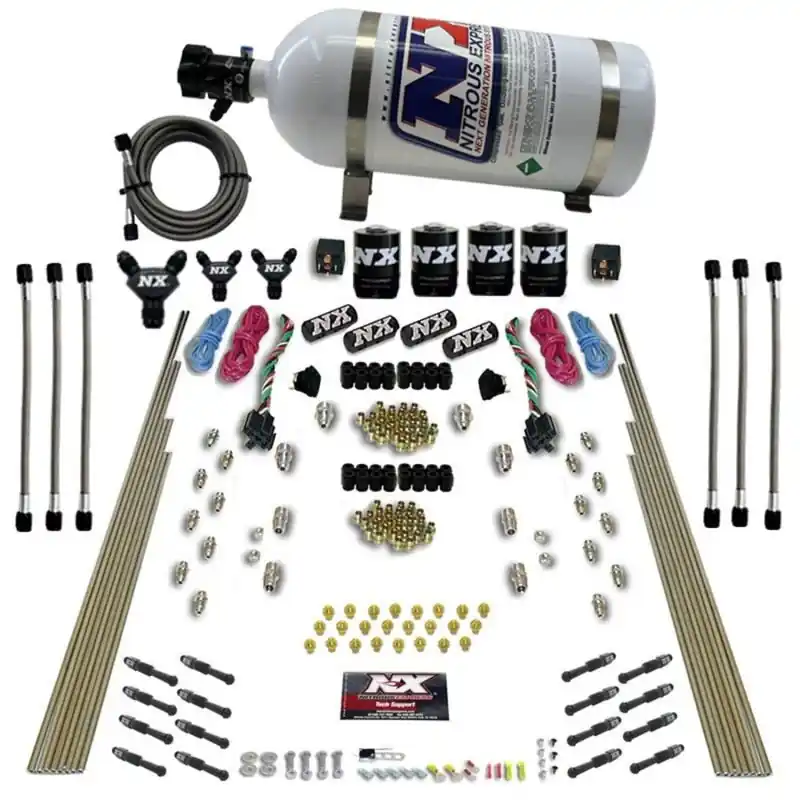 Nitrous Express 8 Cyl Dry Direct Port Dual Stage 4 Solenoids Nitrous Kit (200-600HP) w/10lb Bottle (NEX93106-10)