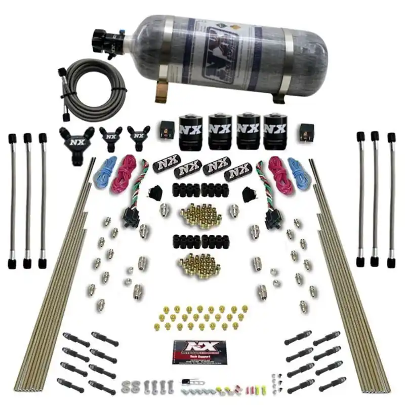Nitrous Express 8 Cyl Dry Direct Port Dual Stage 4 Solenoids Nitrous Kit (200-600HP) w/Comp Bottle (NEX93106-12)