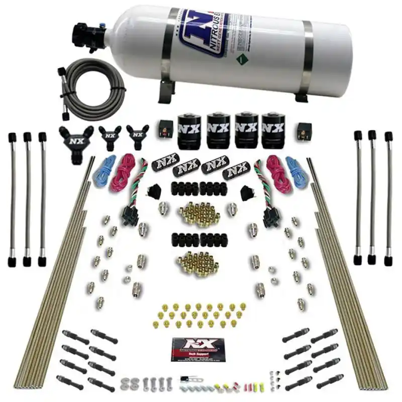 Nitrous Express 8 Cyl Dry Direct Port Dual Stage 4 Solenoids Nitrous Kit (200-600HP) w/15lb Bottle (NEX93106-15)