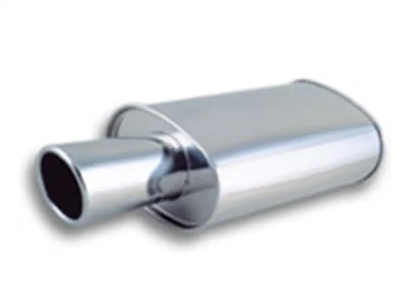 Vibrant StreetPower Turbo Oval Muffler with 4in Round Tip Angle Cut Rolled Edge - 3in inlet I.D. (VIB1042)
