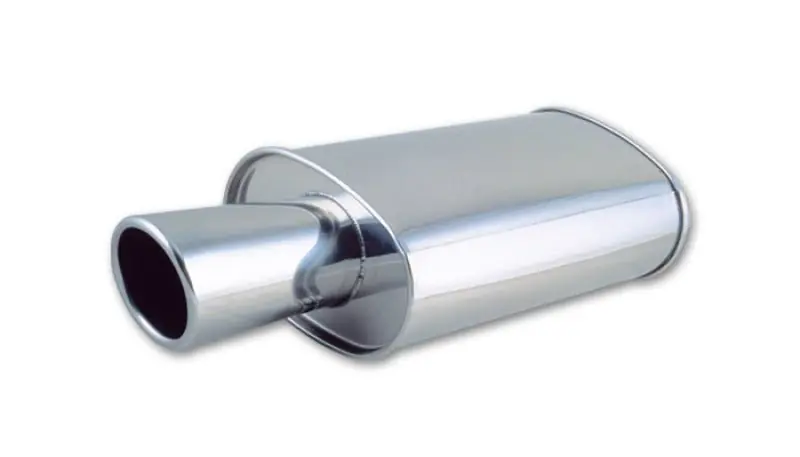 Vibrant StreetPower Oval Muffler with 4in Round Tip Angle Cut Rolled Edge - 2.5in inlet I.D. (VIB1046)