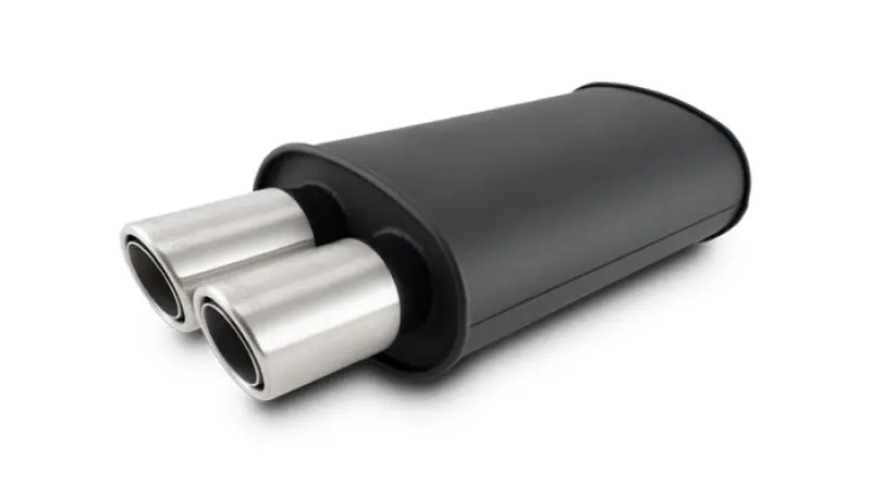 Vibrant STREETPOWER Blk Oval Muffler w/Dual Center Tip 3in Inlet ID 3in Tip OD 9in x 5in x 15in (VIB12311)