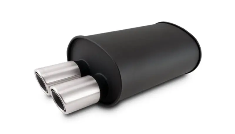 Vibrant STREETPOWER Blk Oval Muffler w/Dual Offset Tip 3in Inlet ID 3in Tip OD 9.5in x 6.75in x 15in (VIB12316)