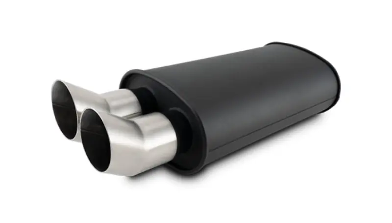 Vibrant Flat Blk Muffler 9x5x15in Body 3in Inlet ID 3in Tip OD w/Dual DTM Cut Tips (VIB12331)
