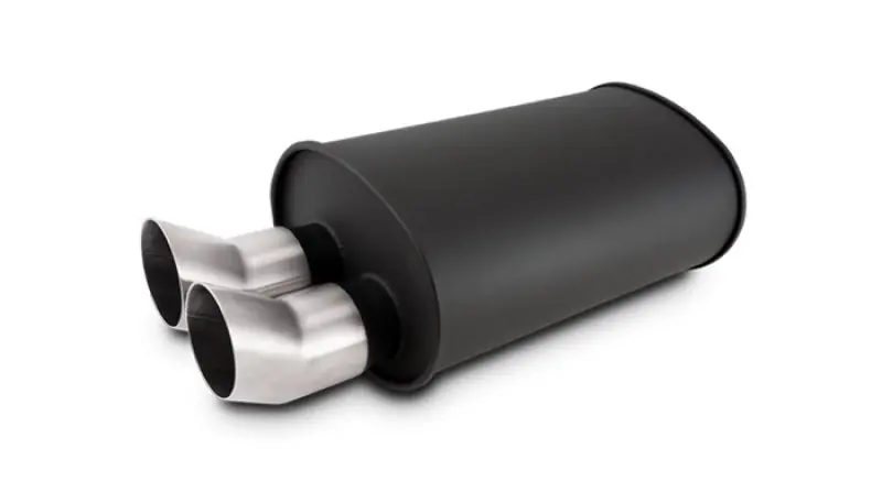 Vibrant Streetpower Flat Blk Muffler 9.5x6.75x15in Body Inlet ID 3in Tip OD 3in w/Dual DTM Tips (VIB12336)