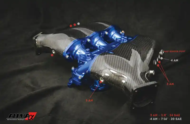 AMS Performance Nissan GT-R Alpha Carbon Fiber/Billet Intake Manifold w/Secondary Fuel Rail - Blue (AMSALP.07.08.0101-23)