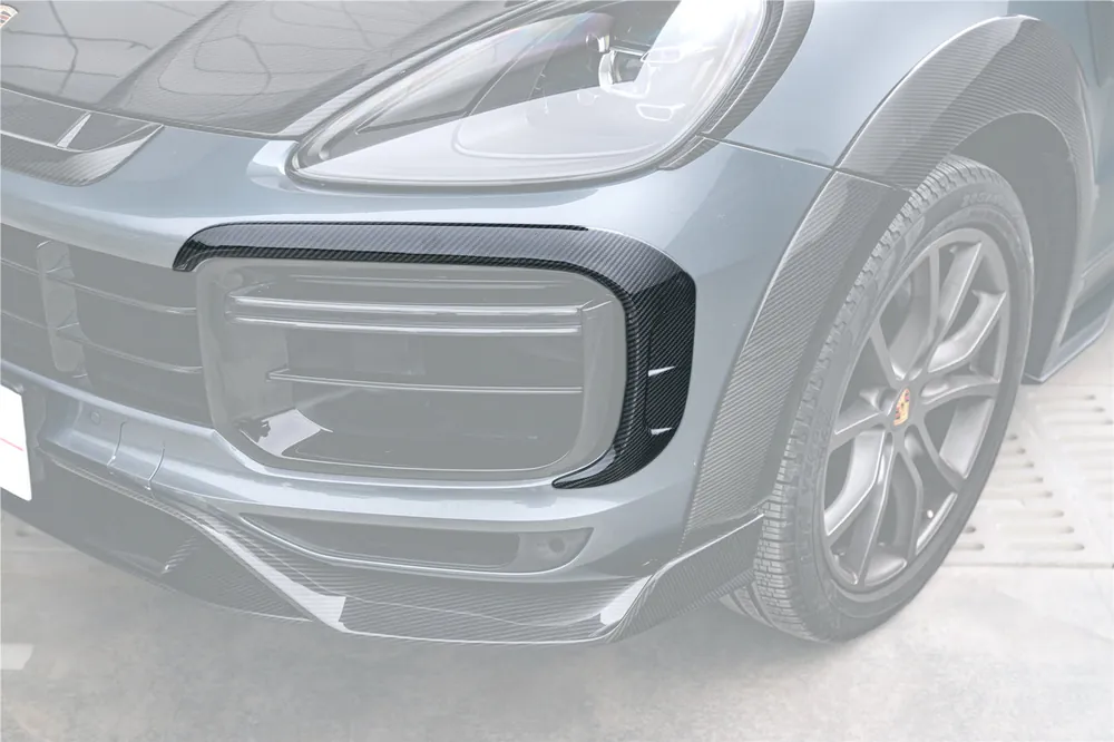 Carbonado 2018-2023 Porsche 9Y0.1 Cayenne Turbo MSY Style Dry Carbon Fiber Front Bumper Vent Trims