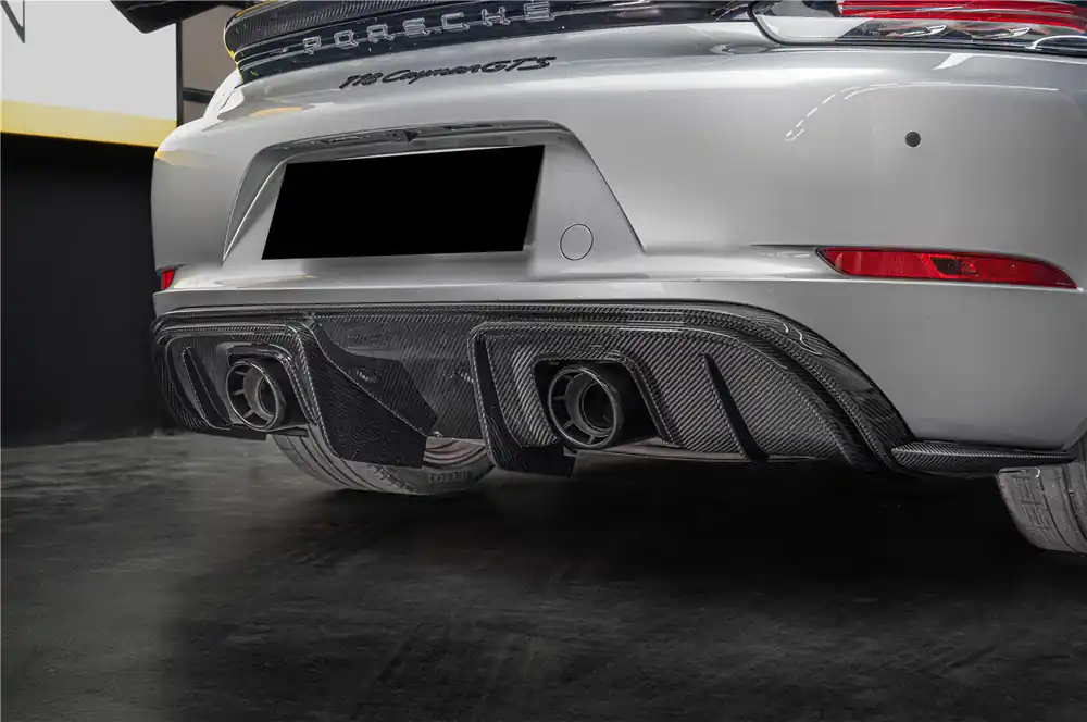 DarwinPRO 2016-2025 Porsche 718 Cayman Boxster GT4RS Style Autoclave Carbon Fiber Rear Diffuser Lip With Winglets And Exhaust Tips