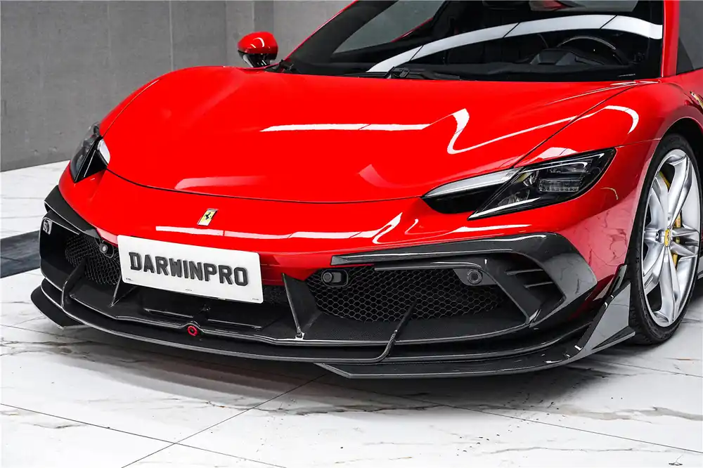 DarwinPRO 2022-2025 Ferrari 296 GTB GTS Type F171 iMP Carbon Fiber Front Bumper Lip Splitter With Camera holes