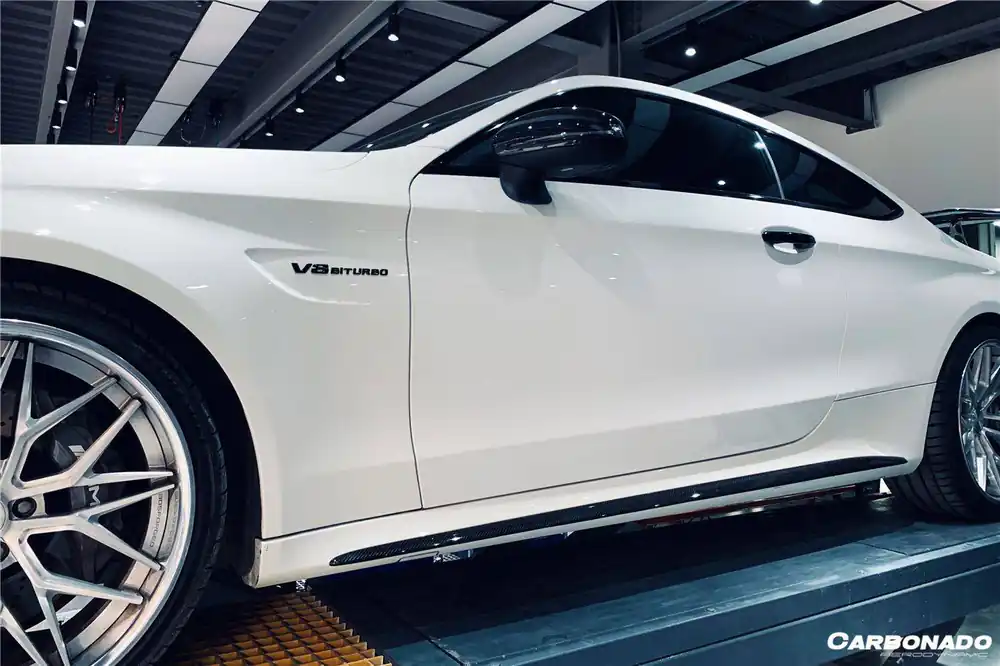 Carbonado 2015-2021 Mercedes Benz W205 C63 S AMG Coupe Carbon Fiber Side Skirts Extension Add On Lip