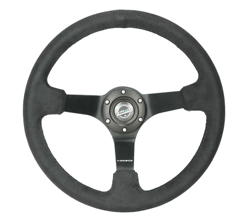 NRG Reinforced Steering Wheel (350mm / 3in. Deep) Blk Alcantara w/ Blk Stitching - Matte Black Spoke