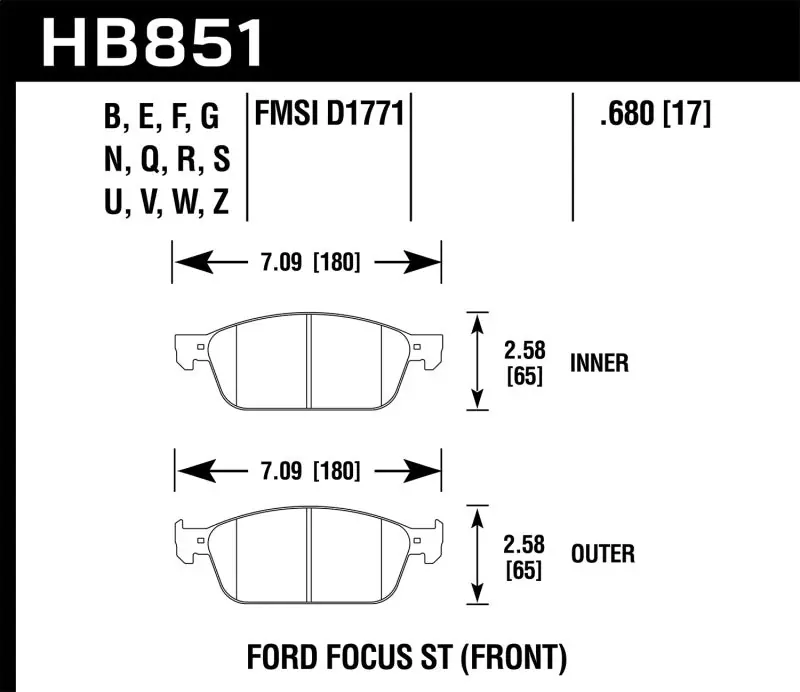 Hawk 2013-2018 Ford Focus ST Performance Ceramic Street Brake Pads